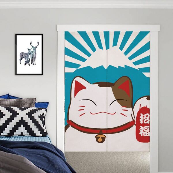 のれん ねこ ブラインド カフェカーテン 間仕切り 招き猫 招福 送料無料 新品