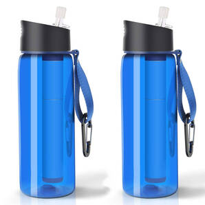 2本セット 浄水ボトル 携帯浄水器 災害 防災 アウトドア サバイバル 濾過フィルタ一体型 オールインワン浄水ボトル 方位磁石付 770ml