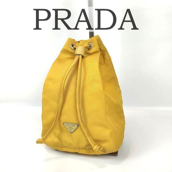 PRADA プラダ 巾着ポーチ ナイロン 三角プレート イエロー 黄色 ミニ レディース ポーチ