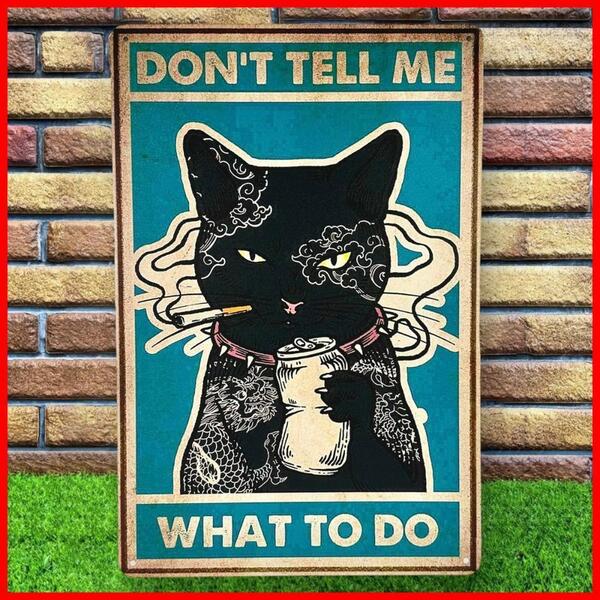 ブリキ看板 黒猫 タトゥーお酒 タバコ アメリカン雑貨 おしゃれ インテリア 壁装飾 DIY ガレージ