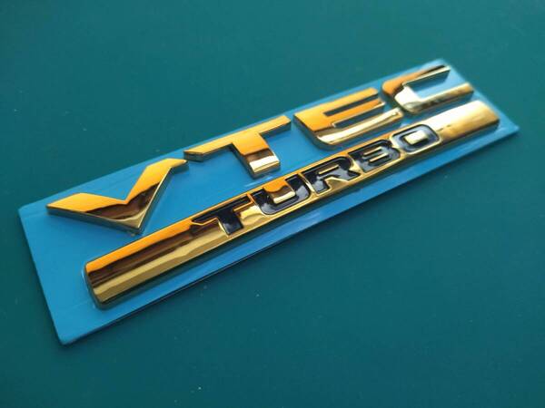 【ゆうパケット送料込】VTEC TURBO 3Dエンブレム ゴールド 横15cm×縦4.3cm×厚さ5mm ③ ホンダ シビック タイプR ヴェゼル ジェイド
