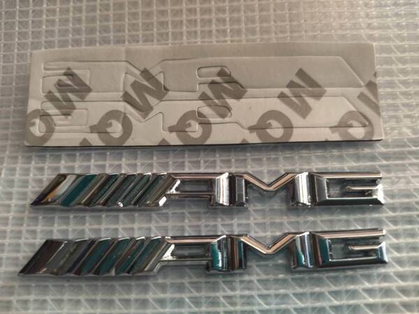 【ゆうパケット送料込】AMG ミニエンブレム 2枚組 メッキシルバー 横7.5cm×縦1.2cm×厚さ2mm ⑥ メルセデスベンツ