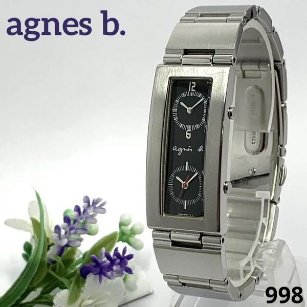 998 稼働品 電池交換済 agnes b. アニエスベー レディース 腕時計 クオーツ式 デュアル時計 人気 希少