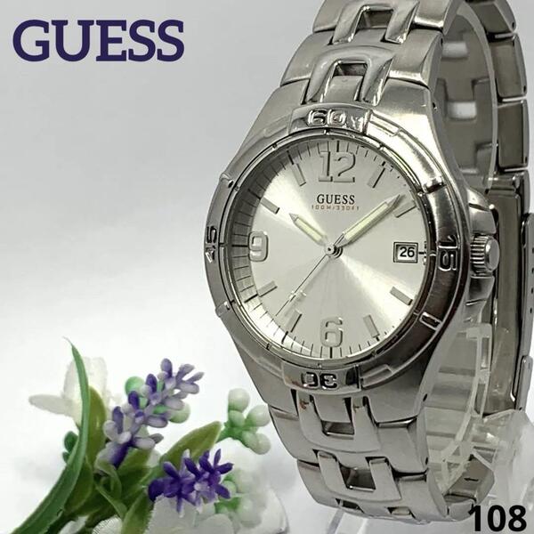 108 稼働品 電池交換済 GUESS ゲス WATER PRO メンズ 腕時計 クオーツ式 3針 デイト 蓄光 回転ベゼル スクリューパック 人気 希少