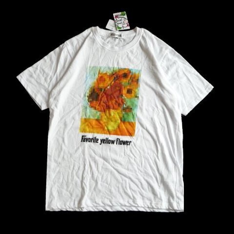 新品 PLUVIOUS おもしろ Tシャツ メンズ L フラワー モザイク 花 funny t-shirt 男女兼用 クルーネック 丸首