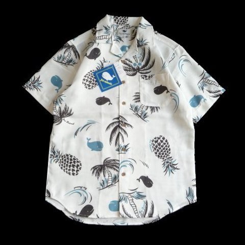 新品 くじら パナマシャツ アロハシャツ メンズ M Fat Animals ファットアニマルズ 紳士 半袖シャツ