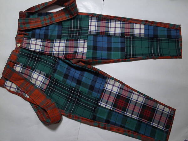 【送料無料】超美品★COMME des GARCONS コムデギャルソン SHIRT boys★ウール タータンチェック パッチワーク サスペンダーパンツ★S