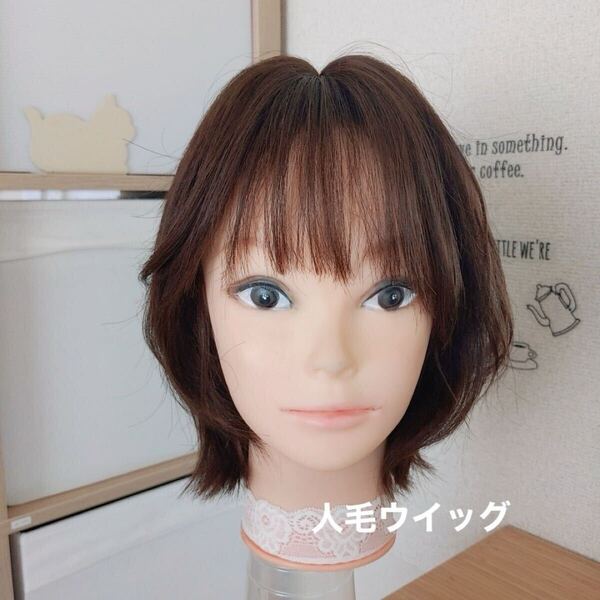 サラサラ人毛100%ウイッグ 外ハネレイヤー ブラウン かわいいフルウイッグかつら 抗がん剤かつら 医療用ウイッグ 脱毛症 薄毛