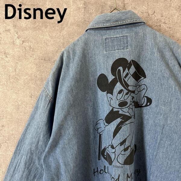 Disney オールドミッキー デニムシャツ 長袖 バックプリント