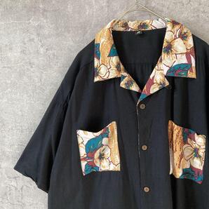 オープンカラー デザインシャツ 半袖 柄シャツ オーバーサイズ XLメンズ以上