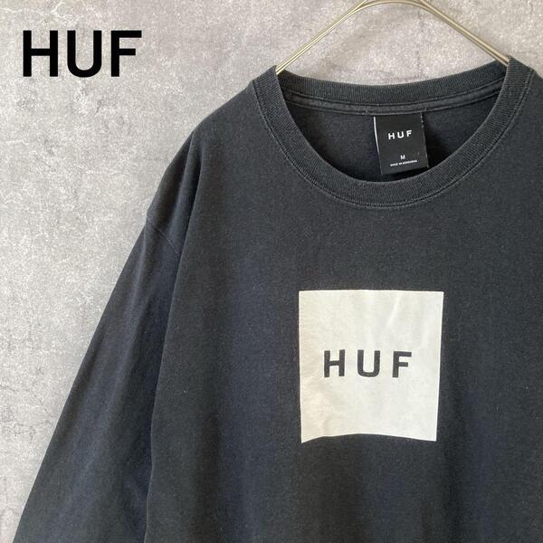 HUF ハフ リブ有ロンTee 長袖tシャツ 黒 スケーター Mメンズ