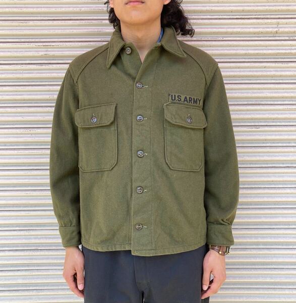 50s US ARMY OG-108 米軍 ウールシャツ 前期型 ヴィンテージ ミリタリー クロスヨーク プリーツ 朝鮮戦争 ブランケットシャツ 防寒 M/L