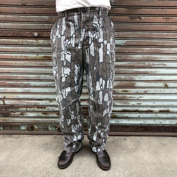 90s TREBARK 石垣迷彩 ツリーカモ カーゴパンツ リアルツリー L ハンティングパンツ 総柄 米軍 カモフラ ミリタリー ヴィンテージ 80s