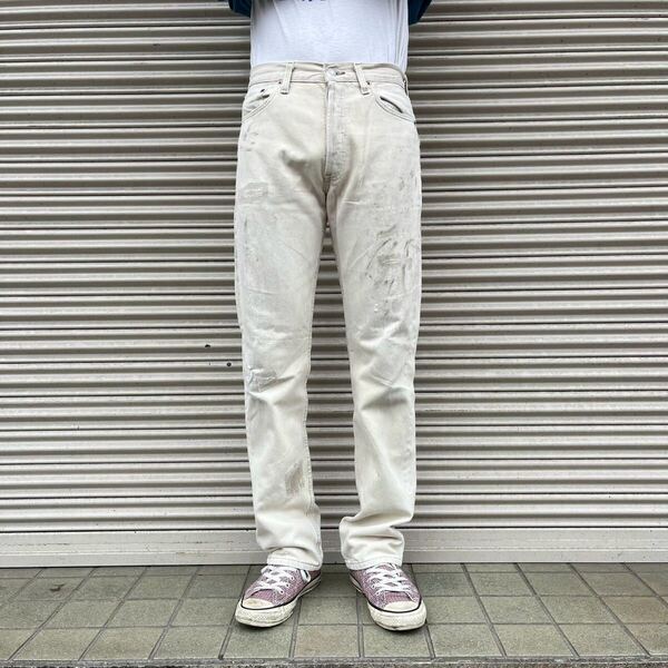 90s USA製 Levi's 501 生成色 デニムパンツ ジーパン W30 L32 76cm ジーンズ リーバイス コットン ヴィンテージ ワークパンツ クリーム 80s