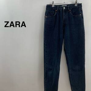 ZARA ザラ デニムパンツ ネイビー レディース USA 06(XL相当) コットン 動きやすいデニム