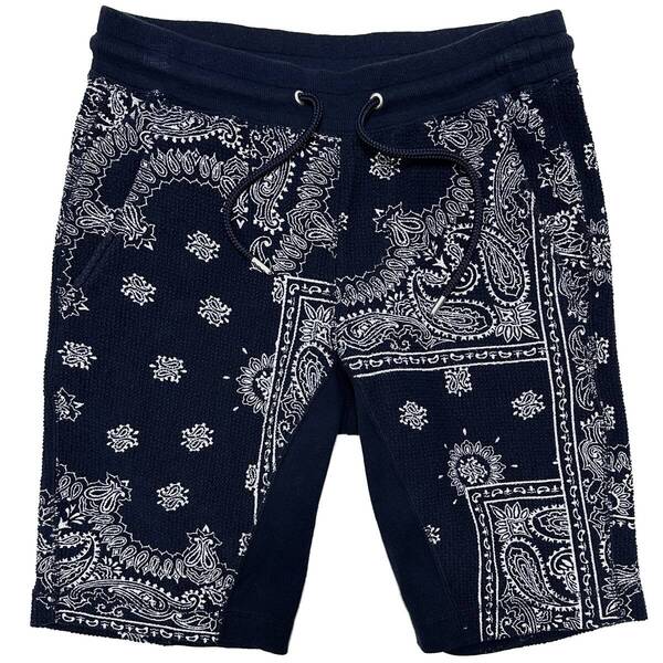 定価4.2万 AKM ORIGINAL KARAMI JERSEY BANDANA PATCH RELAX SHORTS サイズS ネイビー バンダナショートパンツ junhashimoto wjk 1piu