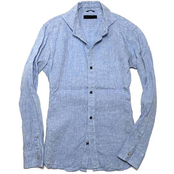 定価2.6万 junhashimoto FRENCH LINEN HORIZONTAL SHIRTS 2 ブルー ジュンハシモト フレンチリネンホリゾンタルシャツ akm 1piu wjk