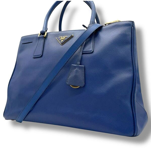 【美品】 プラダ PRADA ガレリア ハンドバッグ 2WAY ショルダーバッグ トートバッグ サフィアーノ レザー ビジネス A4 三角ロゴプレート