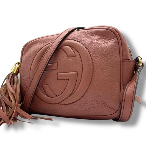 【美品】グッチ GUCCI ソーホー ショルダーバッグ ディスコバッグ レザー GG インターロッキング フリンジ ゴールド金具 斜め掛け