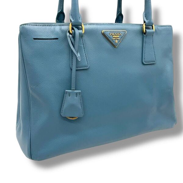 【美品】 プラダ PRADA ガレリア ハンドバッグ サフィアーノレザー トートバッグ 三角ロゴプレート トライアングル ゴールド金城