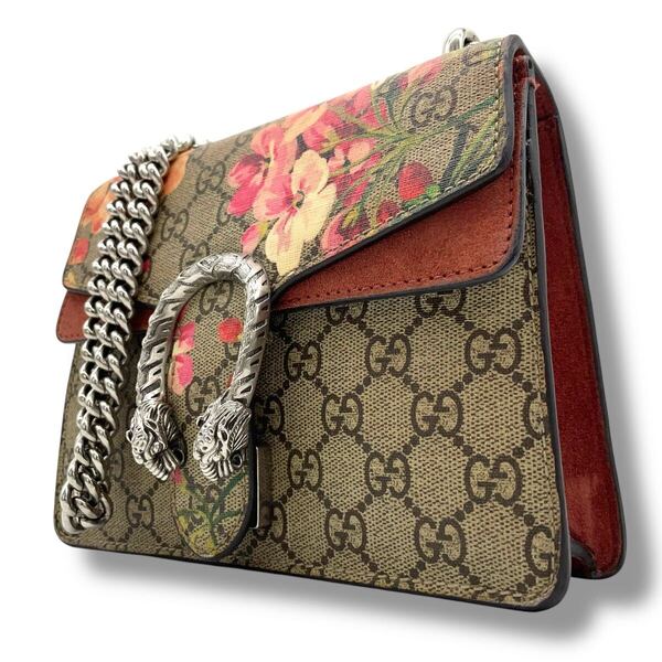 【美品】GUCCI グッチ ディオニュソス チェーン ショルダーバッグ 花柄 ブローサム GGスプリーム フラワー シルバー金具 斜め掛け