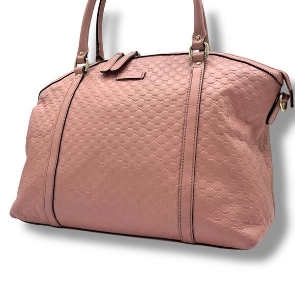 【美品】グッチ GUCCI ハンドバッグ レザー マイクロ GG グッチシマ A4 トートバッグ ゴールド金具 ボストンバッグ