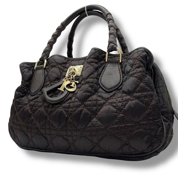 【美品・ベタなし】クリスチャンディオール Dior カナージュ ハンドバッグ トートバッグ チャーム レザー ナイロン キルティング