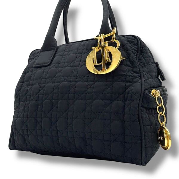 【極美品】クリスチャンディオール Dior カナージュ ハンドバッグ トートバッグ ブラック 黒 キルティング チャーム ゴールド金具