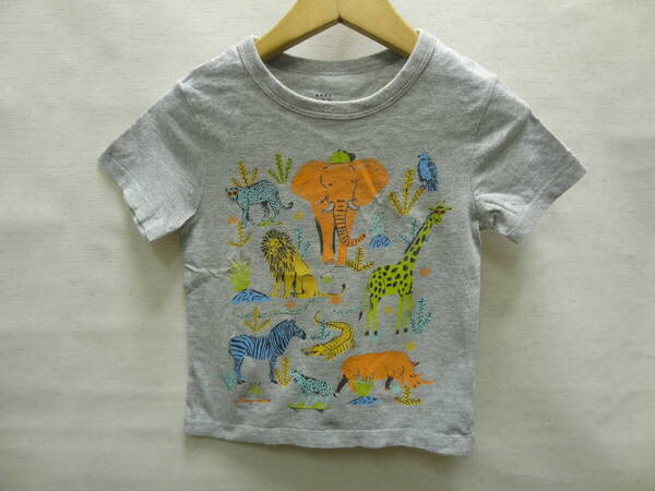 全国送料無料 ベビーギャップ BABY GAP 子供服キッズベビー男&女の子 半袖 杢グレー色 アフリカの動物たち 100(3T)