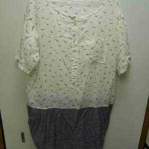 全国送料無料 カモメ柄 老舗 山喜製 レディース 上部綿100% 清涼感のある素材のポケット3個付き半袖ワンピース チュニック サイズ FREE