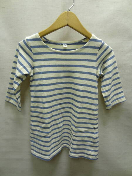 全国送料無料 無印良品 子供服 キッズ 女の子 長袖 綿100% ボートネック ボーダーワンピース 110