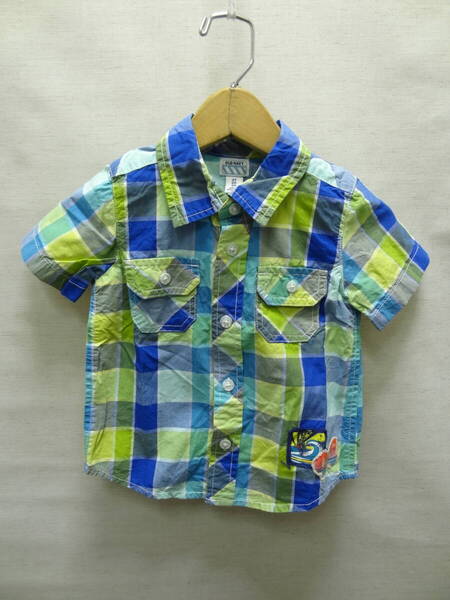 全国送料無料 オールドネイビー OLD NAVY 子供服キッズ男&女の子 サーファー風チェック柄 プリント 半袖 シャツ 95(2T)