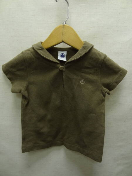 全国送料無料 プチバトー PETIT BATEAU 子供服キッズベビー男の子 セーラーカラー 茶色 鹿の子素材 半袖 ポロシャツ 80(18m/81cm)