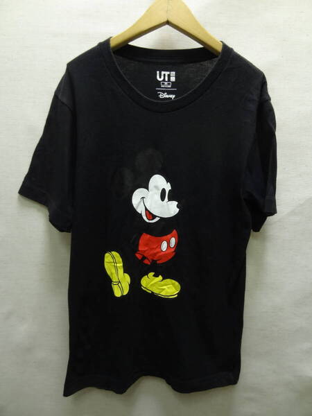 全国送料無料 ユニクロ UNIQLO メンズ 綿コットン100% 人気ポーズのミッキーマウス 半袖 黒色 Tシャツ XS サイズ