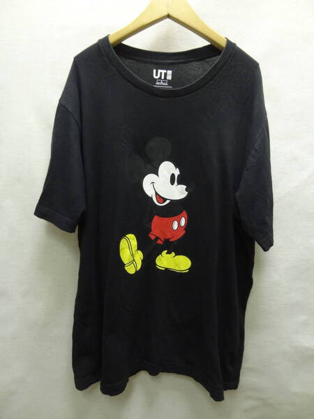全国送料無料 ユニクロ UNIQLO メンズ 綿コットン100% 人気ポーズのミッキーマウス 半袖 黒色 Tシャツ L サイズ