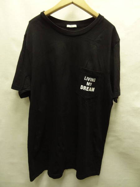 全国送料無料 ジーユー GU メンズ LIVING MY DREAM プリント 半袖 黒色 ポケット付きTシャツ Lサイズ