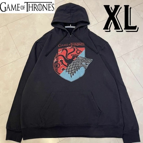 GAMEOFTHRONES ゲームオブスローンズ メンズ パーカー フーディ スウェット フード付き プルオーバー ブラック・黒 XL・LL
