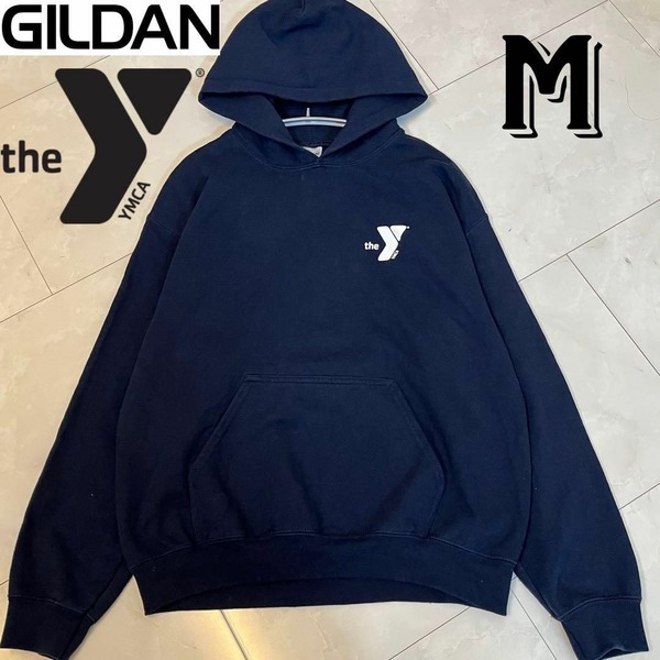 ギルダン GILDAN メンズ パーカー フーディ プルオーバー ネイビー/紺 Mサイズ スウェット フード付き ヘビーコットン YMCA
