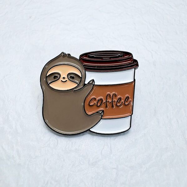 【ピンバッジ】ナマケモノとcoffee コーヒー 動物 癒し かわいい