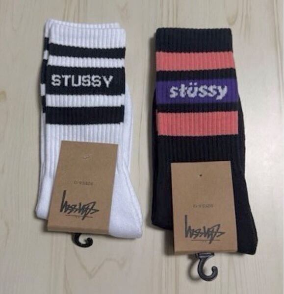 二足セット STUSSY ステューシー ソックス 靴下 メンズ ホワイト ブラック 白 黒