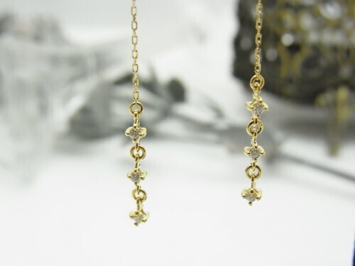 AHKAHアーカー K18 エターナル チェーン ロングピアス アメリカンピアス ダイヤ0.1ct