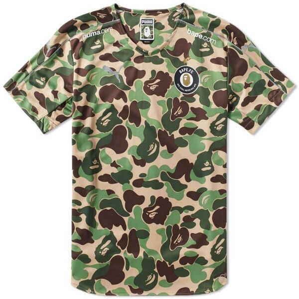 ほぼ新品A BATHING APE PUMA猿迷彩フットボールシャツ ユニフォームTシャツBAPE.F.C.エイプ カモフラ ゲームシャツ ユニホームABCカモBAPE