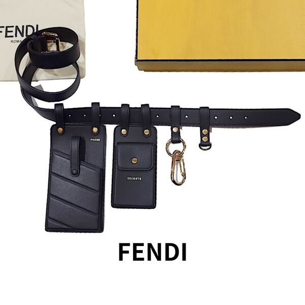 【未使用】鑑定済 FENDI フェンディ マルチアクセサリー ベルト 8C0593 ベルトバッグ ウエストバッグ フォンケース レザー ブラック 黒