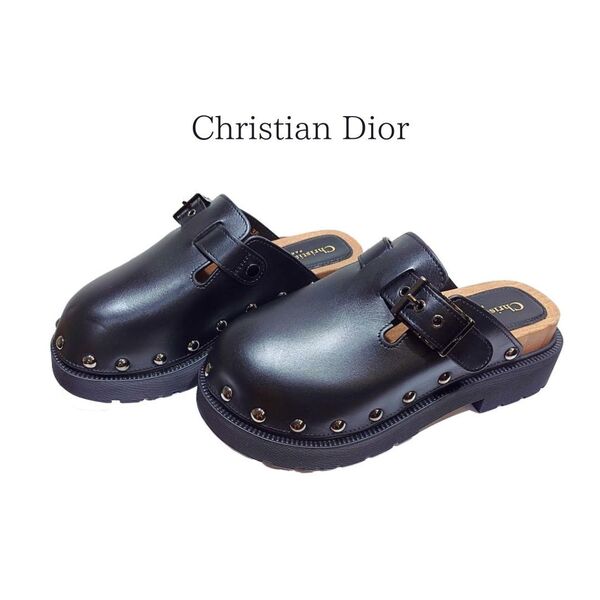 【鑑定済】Christian Dior クリスチャンディオール CD サボ クロッグ サンダル ミュール Dior QUAKE 22AW レザー ブラック MD0222 size36