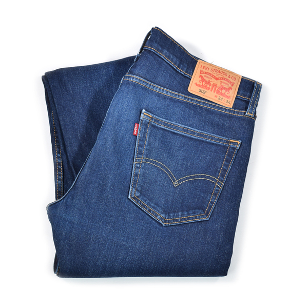 【送料無料】リーバイス 502 濃紺 ブルー テーパードジーンズ デニム ストレッチ W35相当 Levis ジーパン 古着 @EA9141