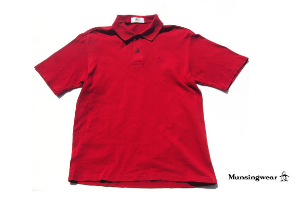 送料無料★【中古】マンシングウェア|Munsingwear|刺繍入り 鹿の子ポロシャツ|メンズゴルフウェア|M|品質表示タグなし