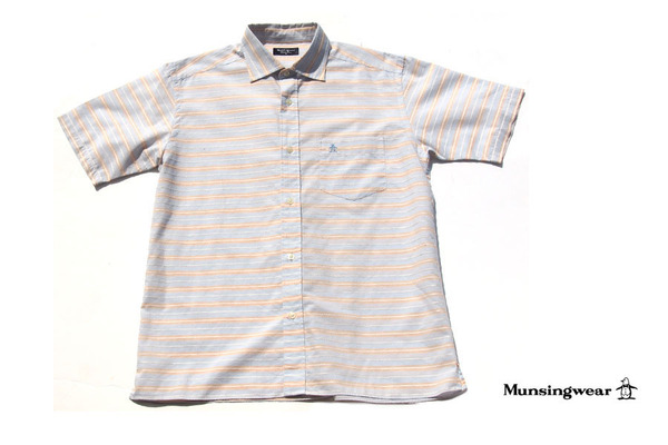 送料無料★【中古】マンシングウェア|Munsingwear|Grand Slam|ホリゾンタルストライプ半袖シャツ|メンズゴルフウェア|M