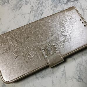 手帳型 Galaxy A55 用 スマホケース マンダラ ゴールド 金色