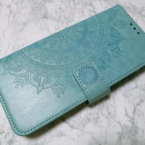 手帳型 Galaxy A55 用 スマホケース マンダラ グリーン 緑色