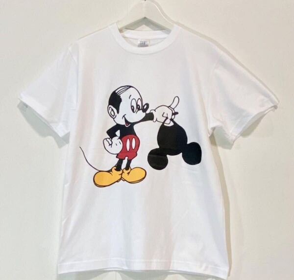 【送料込み】バーコードミッキー白 XLサイズ Tシャツ ネタT おもしろ 大阪名物 なんでやねん ギャグ ネタ ウケ パロディ ハゲ ディズニー